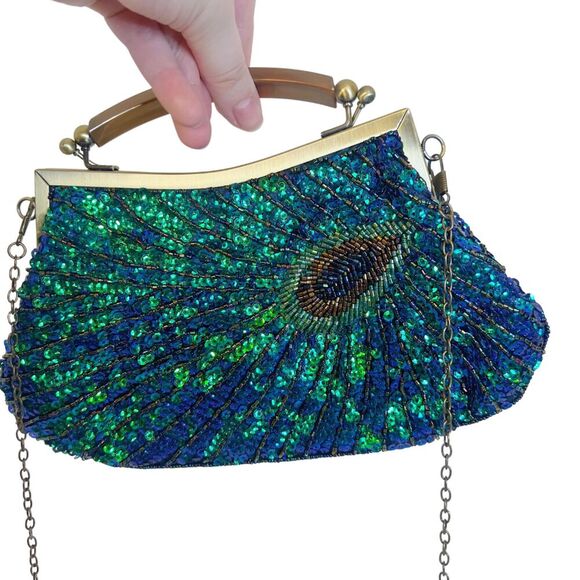Vintage Style Peacock Beaded Evening Bag Clutch - Picture 3 of 7